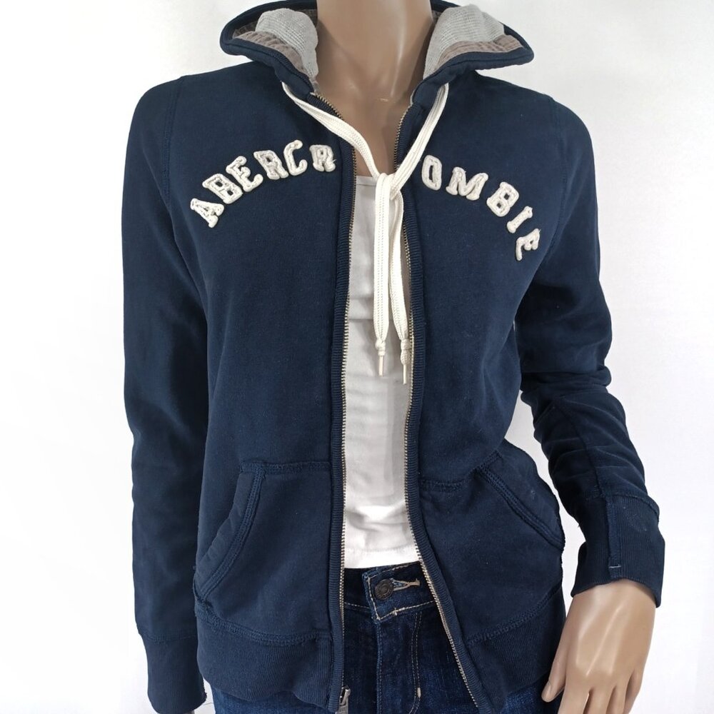 ABERCROMBIE & FITCH Zip Hoodie Sweatshirt Vintage Y2K Raised 3D Letter M